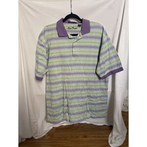 Alan Flusser Polo Medium Purple and Green Mercerized Cotton‎ 100% Cotton